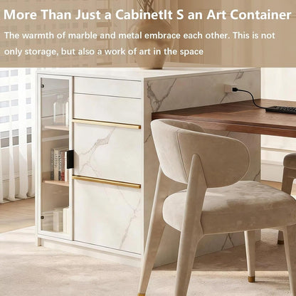 75” Elegant Natural Kitchen Island with Walnut & Marble Material