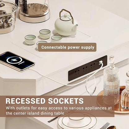 88” White Minimalist Kitchen Island Includes White Extendable Tabletop (No Chair)