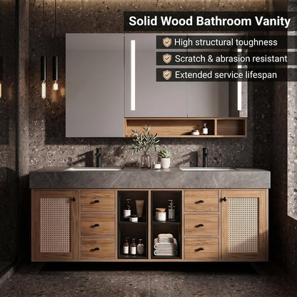 52‘’-110‘’ Floating Bathroom Vanity with Woven Door,Woven Rattan Detail
