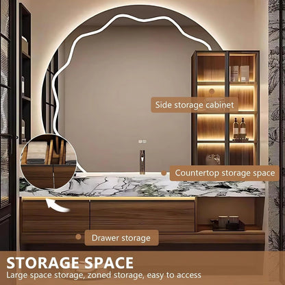 68” - 80” Floating Bathroom Vanity with Semicircular Smart LED Defog Mirror