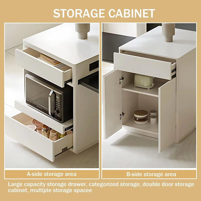 51” - 79” Modern Minimalist Kitchen Island with Storage Includes Sliding Rail Socket (No Chair)