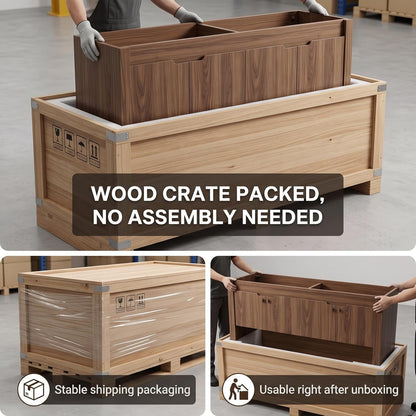 52''-110'' Freestanding Bathroom Vanity with Double Sink Includes Walnut Finish,Spacious Mirror Storage
