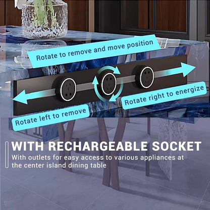 94” - 109” Exquisite Kitchen Island with Blue Unique Texture & Visual Storage (No Chair)