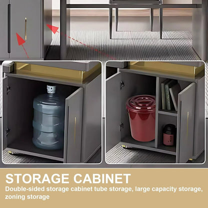 83” - 98” Light Luxury Kitchen Island with Gold Stripes Decoration (No Chair)