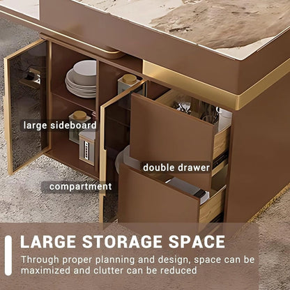 67” - 83” Elegant Modern Kitchen Island with Patterned Slate Tabletop (No Chair)