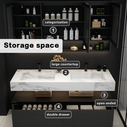 52"- 78"  Floating Vanity Double Sink Open Storage and LED Smart Mirror