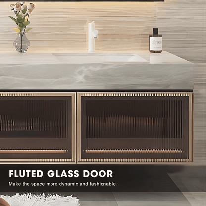 52"- 78" Modern Wall Mounted Cabinet Bathroom Vanity with Double Sink and Induction Lighting