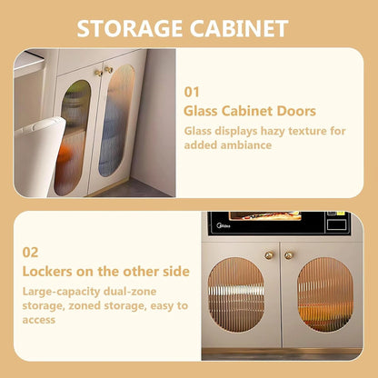 61” - 69” Light Luxury Kitchen Island Includes Striped Base Design and Exquisite Handle (No Chair)