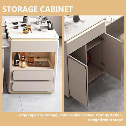 81” - 96” Light Luxury Kitchen Island Includes Invisible Light Strip Design (No Chair)