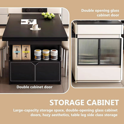 67” - 75” Modern Simple Kitchen Island Includes Striped Glass Cabinet Door (No Chair)