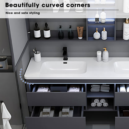 40"- 78" Bathroom Vanity with Double Basin and Defogging Mirror