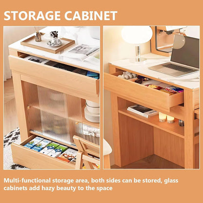 48” - 64” Log Minimalist Kitchen Island Includes Glass Sliding Door & Open Shelf (No Chair)