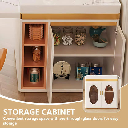 59” - 67” Light Luxury Kitchen Island with Various Storage Spaces & Flexible Socket (No Chair)