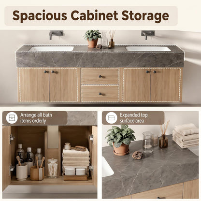 52‘’-110‘’ Modern Bathroom Vanity Sinks Set Includes Finish Sintered Stone Top