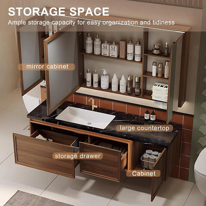 40” - 76” Unique Bathroom Vanity with Sink Includes Embossed Wood Grain Cabinets