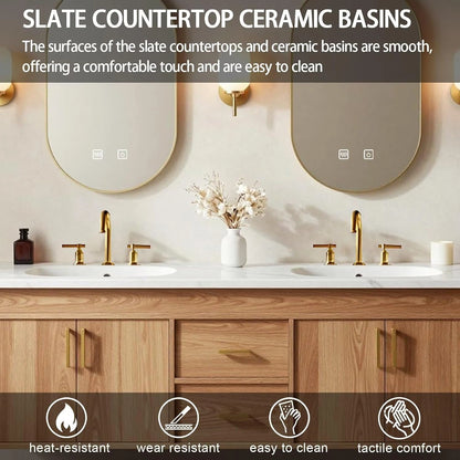 60” - 84” Wooden Bathroom Vanity with Double Sink & Storage Drawers