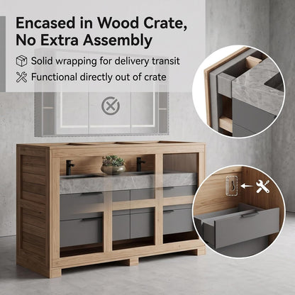 52''-110'' Simple Bathroom Vanity with Sinks Set Includes Matte Dark Grey Finish