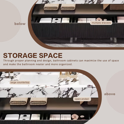 56"- 78" Wall Mounted Open Storage With Double Basin And Oval Smart Mirror