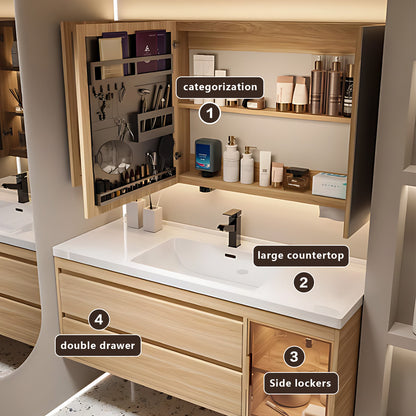 40"- 64" Single Basin And Sink Solid Wood Cabinet With LED Mirror Cabinet