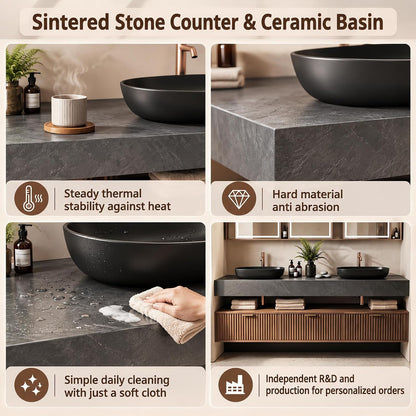 72-110‘ ’Floating Bathroom Vanity with Double Sink with Fluted Wood Front