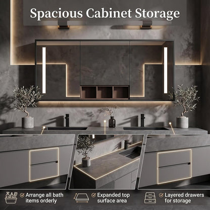 52''-110'' Floating Bathroom Vanity Sinks Set Includes Deep Center Drawers for Storage