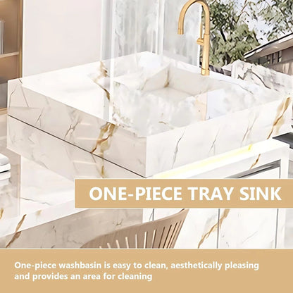 94” - 102” Luxury Exquisite Kitchen Island Includes Irregular Stainless Table Legs (No Chair)