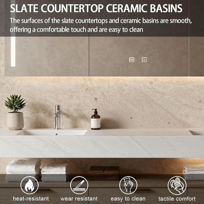 60” - 84” Wood Grain Bathroom Vanity with LED Lighting & Double Sink