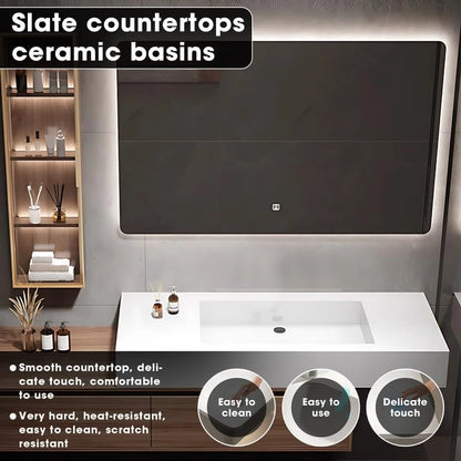 40” - 60” Modern Bathroom Vanity Includes Mirror Side Storage & Ceramic Basin