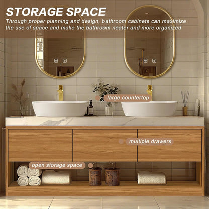 60” - 96” Solid Wood Bathroom Vanity with Above-Counter Double Sinks