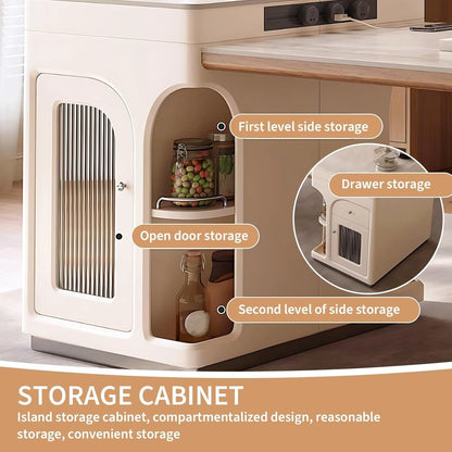 65” - 81” Spacious Versatile Kitchen Island Includes Storage Base & Open Shelf (No Chair)