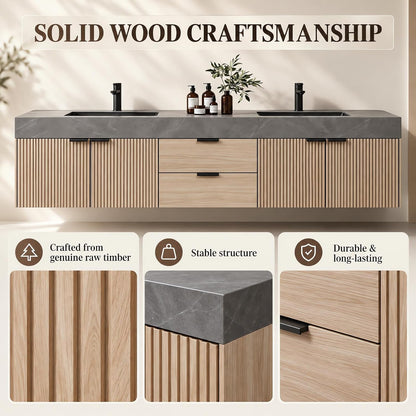 64''-110'' Vintage Bathroom Vanity with Double Sink Includes Grey Sintered Stone