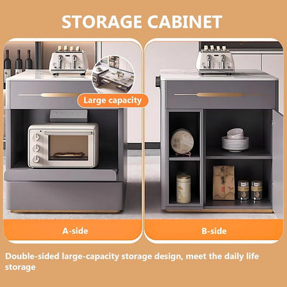 87” Retractable Grey Kitchen Island Includes Drawer Under Tabletop (No Chair)