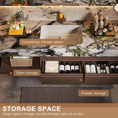 40” – 64” Retro Unique Bathroom Vanity Includes Green Textured Countertop