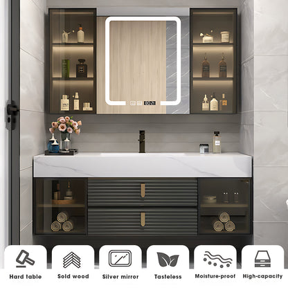 40"- 56" Floating Bath Cabinet Set with Mirror Cabinet and Sink