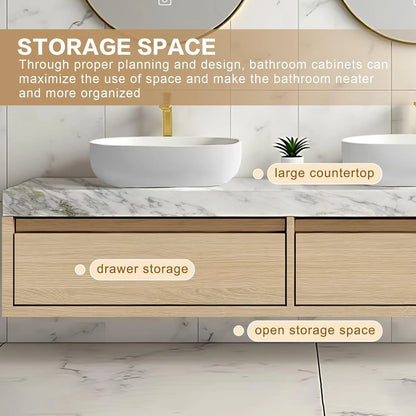 60” - 78” Modern Minimalist Bathroom Vanity Includes Log Style Cabinet
