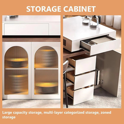 76“ – 84” French Exquisite Kitchen Island Includes Glass Stripe Door