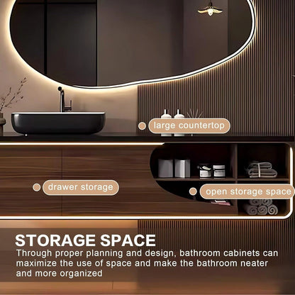 48” - 68” Brown Modern Bathroom Vanity Includes Above Counter Sink & Irregular Mirror