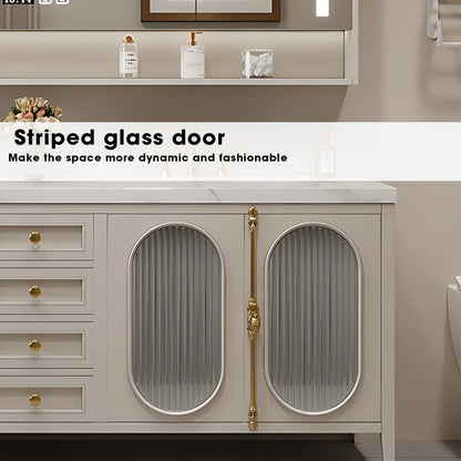 36"- 78" Freestanding Vanity Set for Bathroom with Large Storage Mirror Cabinet and Sink