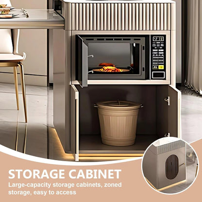 41” - 57” Beige Simple Kitchen Island Includes Ambient Light Strip (No Chair)