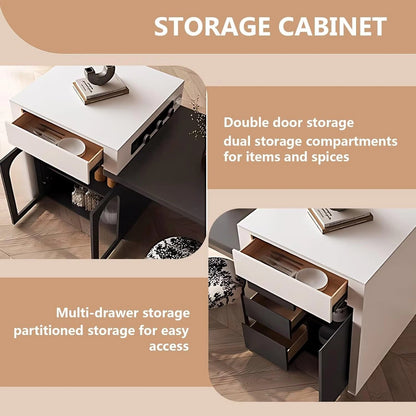 66” – 82” Black Luxury Kitchen Island Includes Unique Base Design