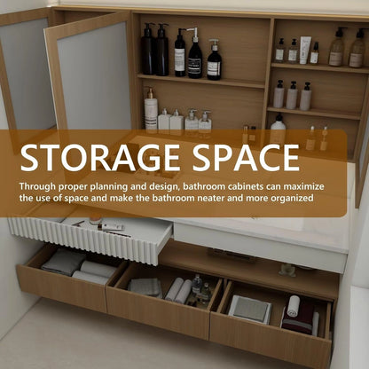 68” - 72” Modern Minimalist Bathroom Vanity with Stripe Countertop & Hidden Handle