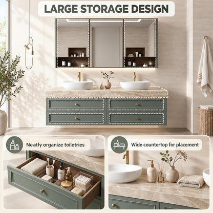 52''-110'' Wall-Mounted Bathroom Vanity with Double Sink Includes  Farmhouse Cabinet