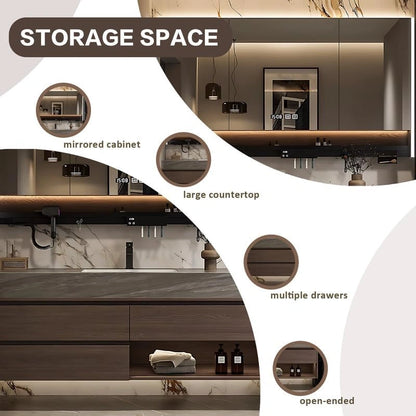 36” - 64” Brown Minimalist Bathroom Vanity Includes Log Modern Panel Drawers
