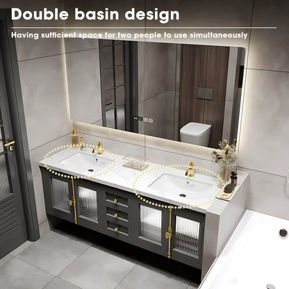 56"- 78" High-end Double Sink Bathroom Vanity with Sense of Atmosphere Defogging Mirror