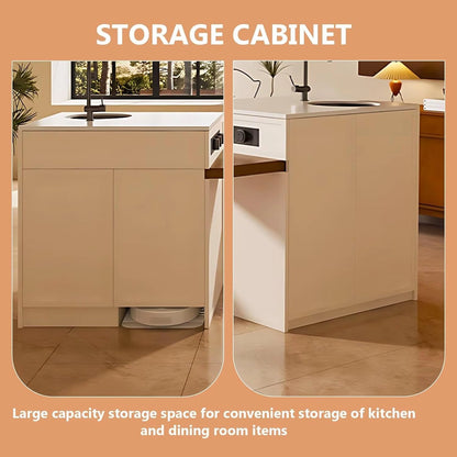 75” - 98” Light Luxury Kitchen Island Includes Log Style Tabletop & Integrated Sink (No Chair)