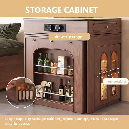 80” Retro Luxury Kitchen Island with Side Opening Storage Shelves (No Chair)