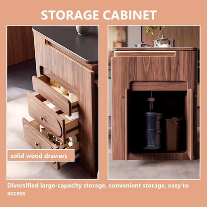 93” Retro Luxury Kitchen Island Includes Folding Table and Exquisite Drawers (No Chair)