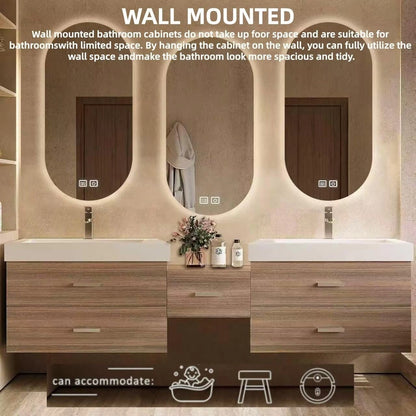 84” - 96” Exquisite Simple Bathroom Vanity with Three Mirrors Design & Wood Grain Color