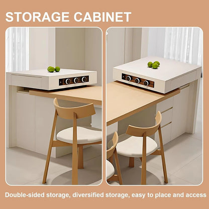 74” - 82” Log Simple Kitchen Island with Pull-Out Cabinets Includes Movable Guide Socket (No Chair)
