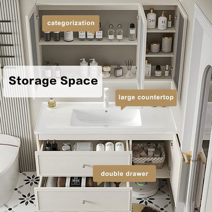 40"- 64" White Bathroom Vanity Wall Mounted With Single Sink And Mirror Cabinet